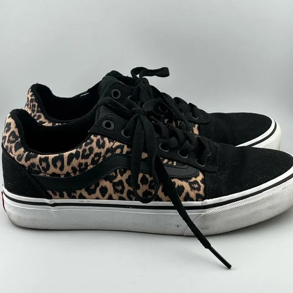 Vans Old Skool Women's 7.5 Black Leopard Canvas Sneakers Suede Shoe Low Top - Picture 5 of 10